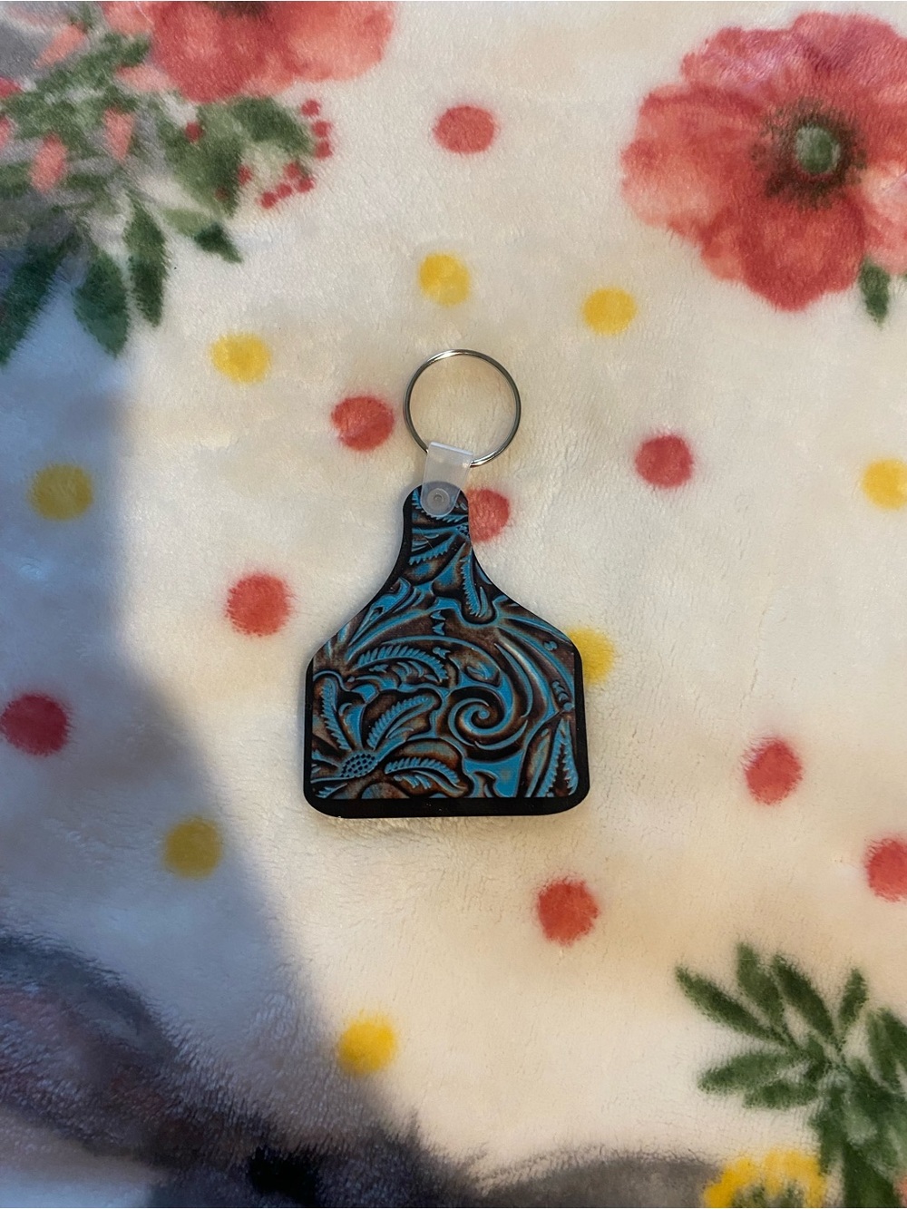 Blue Floral Embossed Keychain - Unbranded